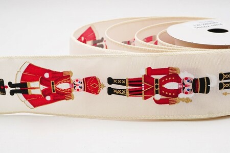 Cremefarbenes/rotes klassisches Weihnachts-Nussknacker-Drahtband_KW0438GC-2R-2